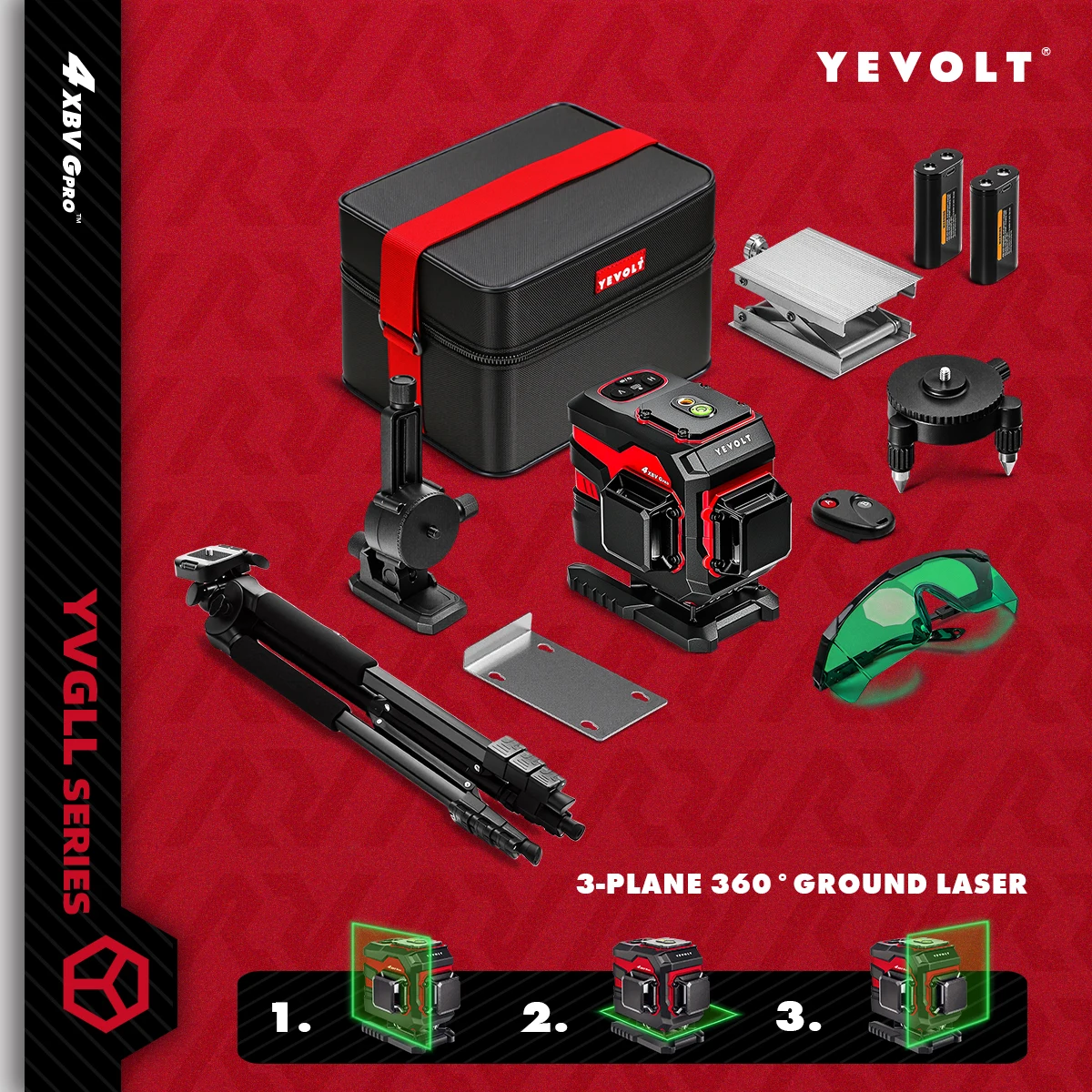 YEVOLT 12-Line Grade Laser Level with SmartSwitch Self-Levelling Technology for Trenching & Piping Layout Precision-Grade 30m Lo