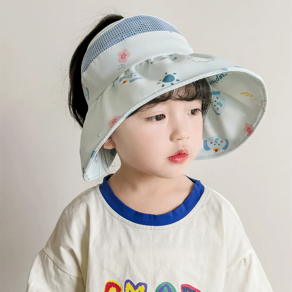 New Mesh Empty Top Sunshade Hat Children Bucket Hats For Boys Girls Cute Cartoon Sunhat Panama Cap Outdoor Hiking Fisherman Caps