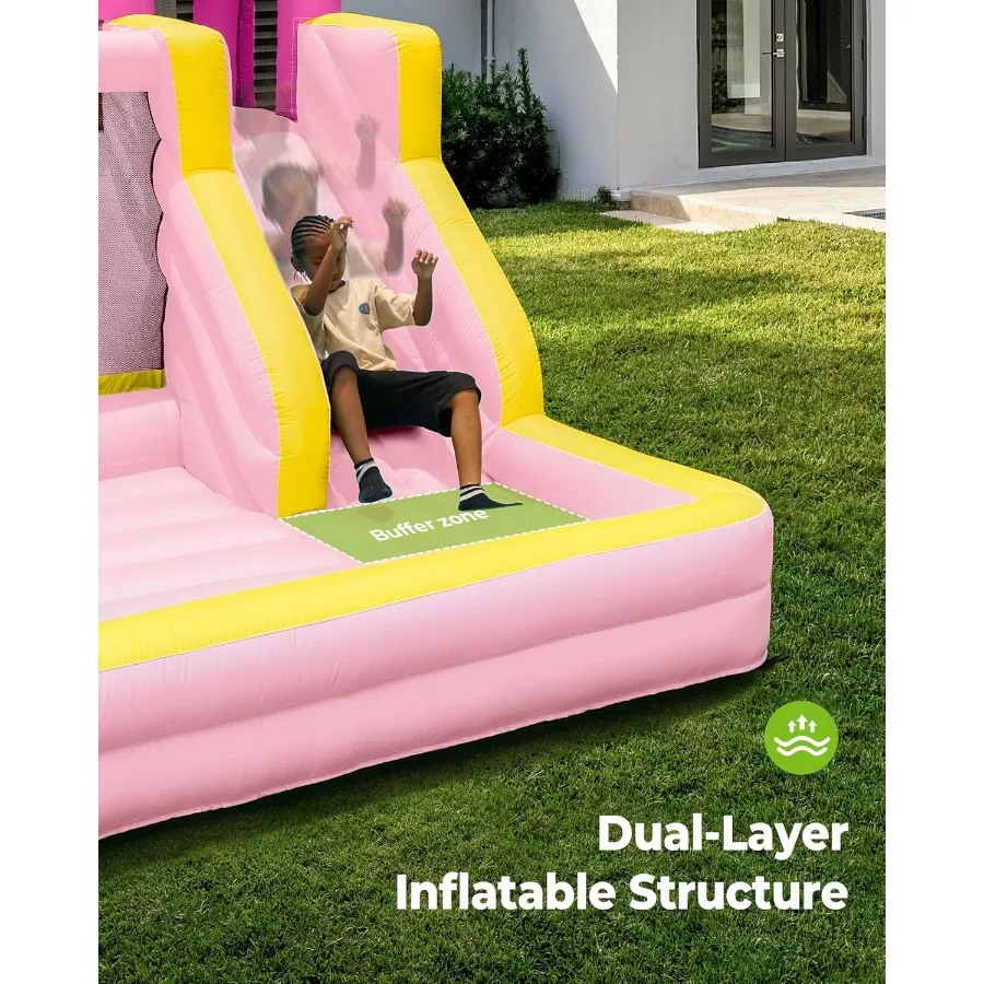 Casa de rebote inflable, castillo inflable grande para tobogán, soplador de 450W para exteriores e interiores, color rosa