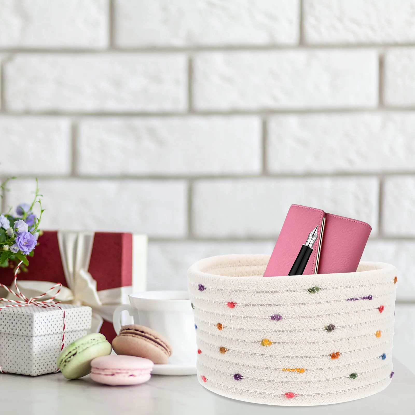 

Woven Cotton Rope Storage Basket Soft Multi-Function Decorative Household Desk Organizer Nordic Storage Basket