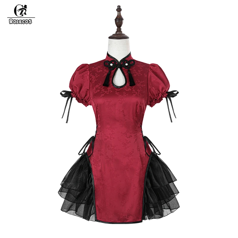 

ROLECOS Original Red Chinese Cheongsam Dress Cosplay Costumes Sleepwear Dress Women Lace Outfit Fancy Slim Fit Sexy Qipao