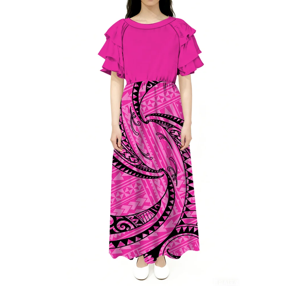 Newly Designed Polynesian Island Custom Women'S Round-Neck Dress Samoan Birthday Party Casual Plus-Size Evening Dress