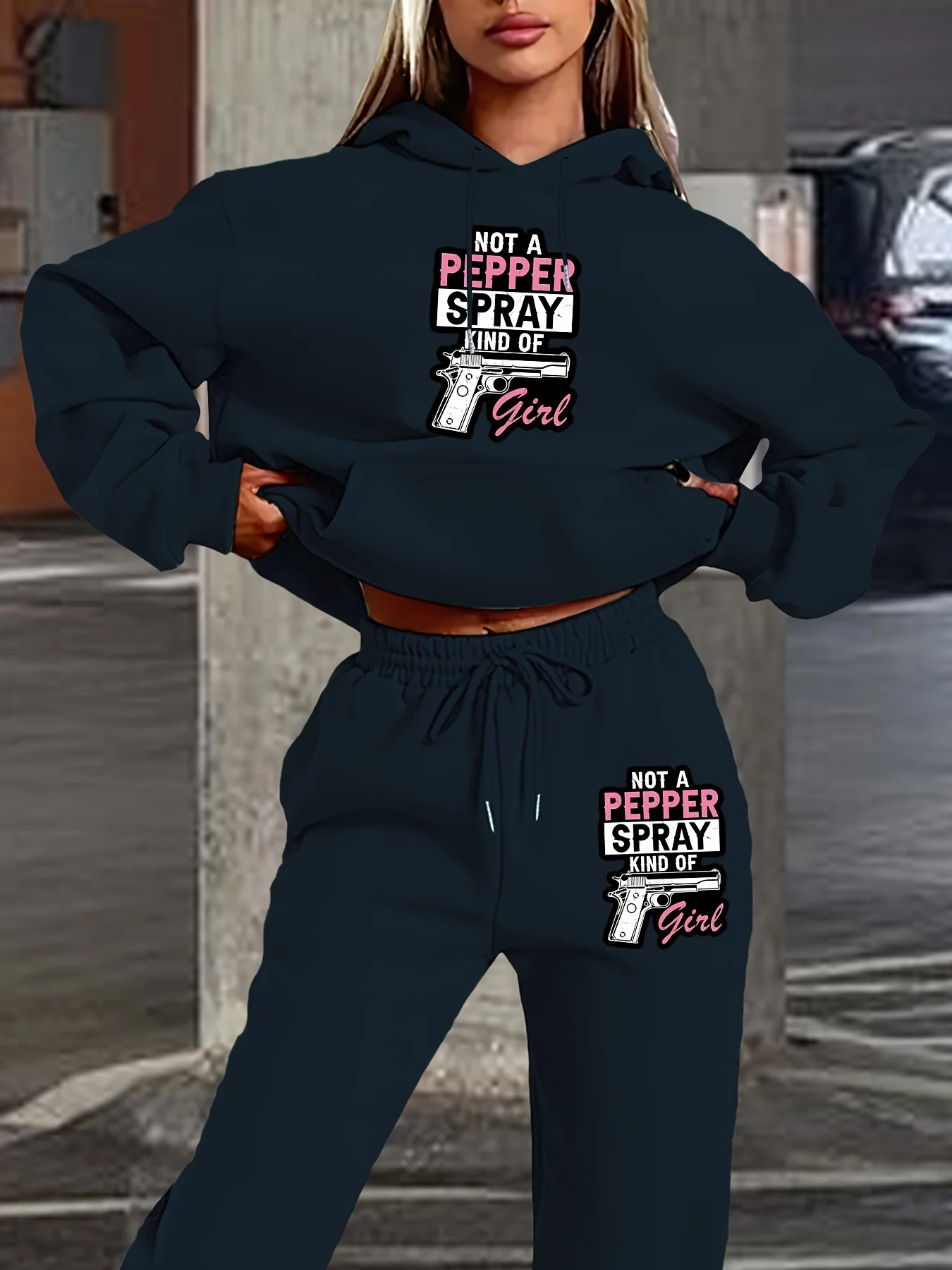 2025 Nueva pistola Impreso 3D Sudadera con capucha para mujer Conjunto de pantalones con sombrero Camisa casual de manga larga Conjunto para el hogar