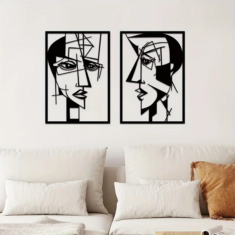 CIFBUY Iron Wall Art Abstract His and Hers Face Metal Sculpture Rustproof Hanging Plaque Bedroom Living Room Home Decor Sign