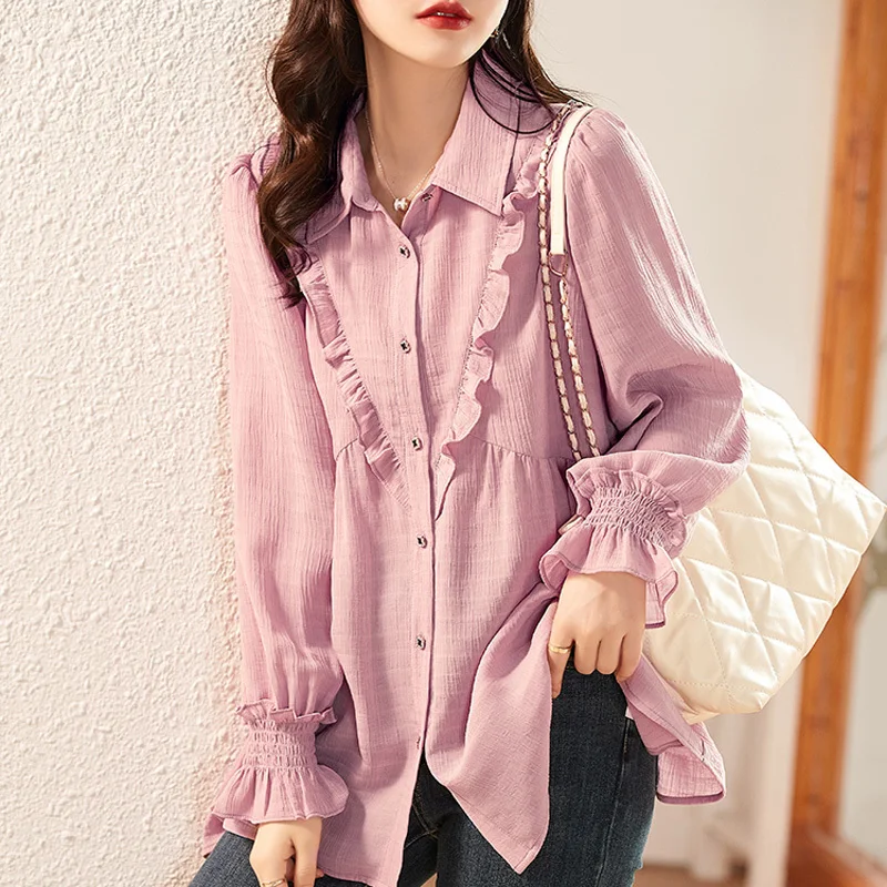 

Long Sleeve Shirts Womens Cotton Polka Dot Relaxed Fit Soft Feminine Elegant Romantic Spring Beach Vacation Daily Wear