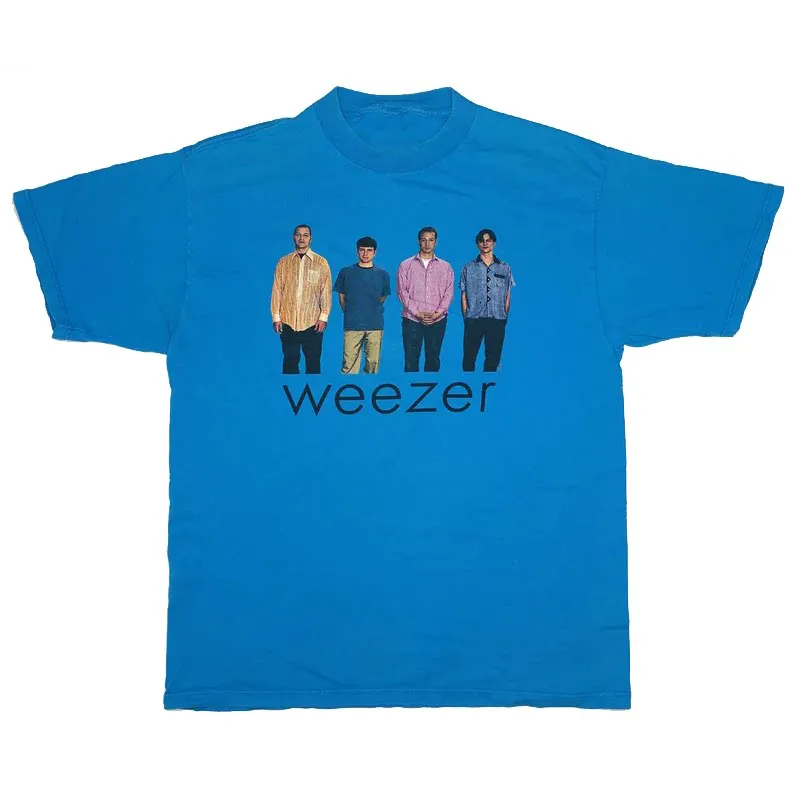 Fit Weezer Alternative Rock Band - Simple and Elegant American-style Vintage Short-sleeved T-shirt with English Letters