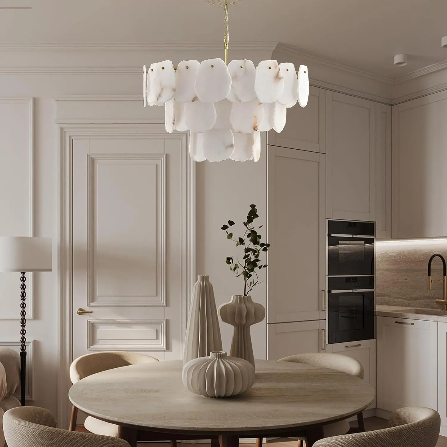 Nordic Snowflake Marble Layered Pendant Lamp Iron Brass Gold Silver Finish Round Dimmable Ceilings Lustre Lighting