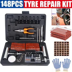 148PCS Car Universal Emergency Repair Tyre Puncture Repair Tool Motorcycle Car Tire Mending Vehicle Repair Kit