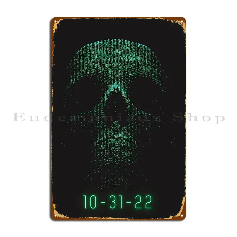 Binary Code Skull Metal Plaque Poster Decoration Cinema Wall Decor Design Cinema Tin Sign Poster
