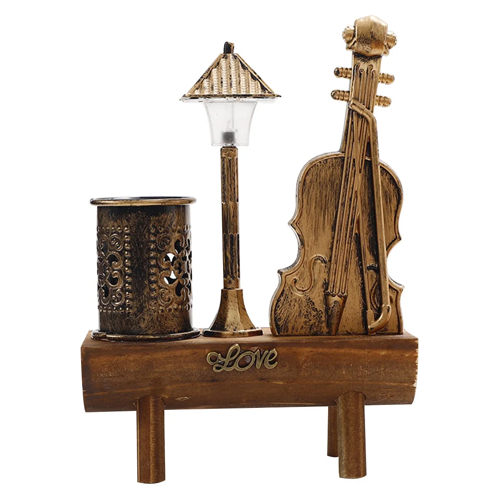 

Premium Metal Violin Pen Holder Retro Desk Accessory for Stationery Pencil Makeup Brush Organizer Office Home Decoration