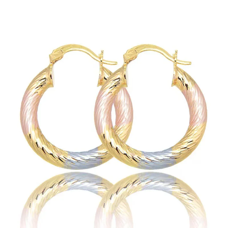 Brass real gold plating, hot-selling, fashionable three-color circle personalized earrings, women's versatile earrings.