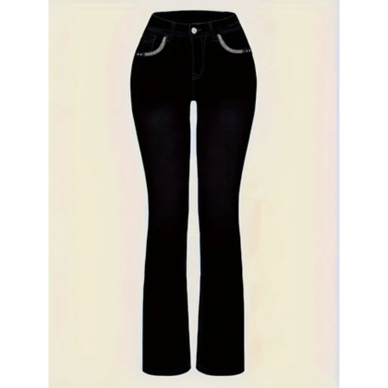 Women's Casual Stretch Denim Pants Embroidered Bootcut Jeans Versatile Flared Trousers