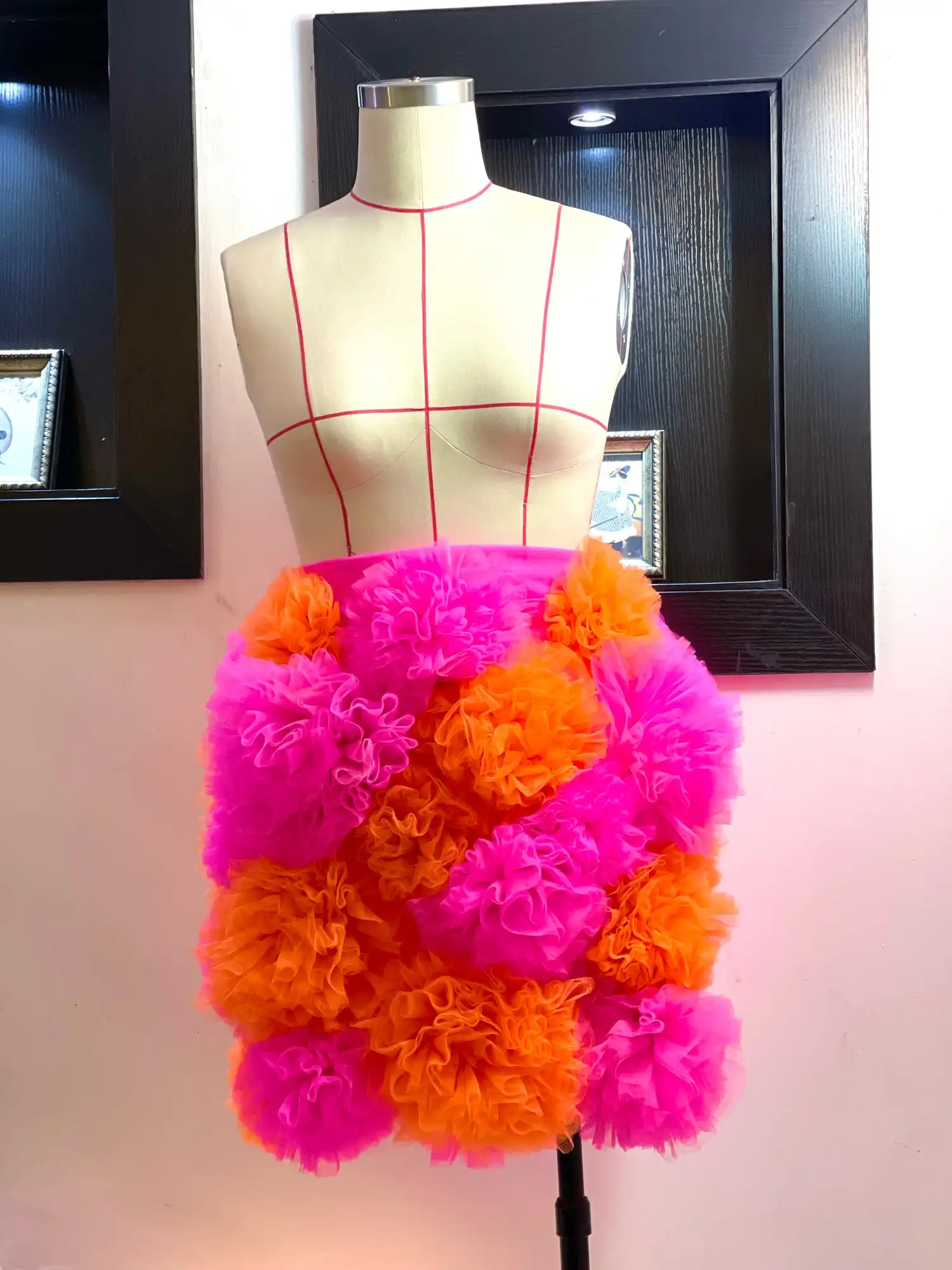 High Waist Magenta Mini Length Skirt Tulle Ball Gown With Zipper Bicolor Hot Pink & Orange Skirts For Party New Fashion Gowns