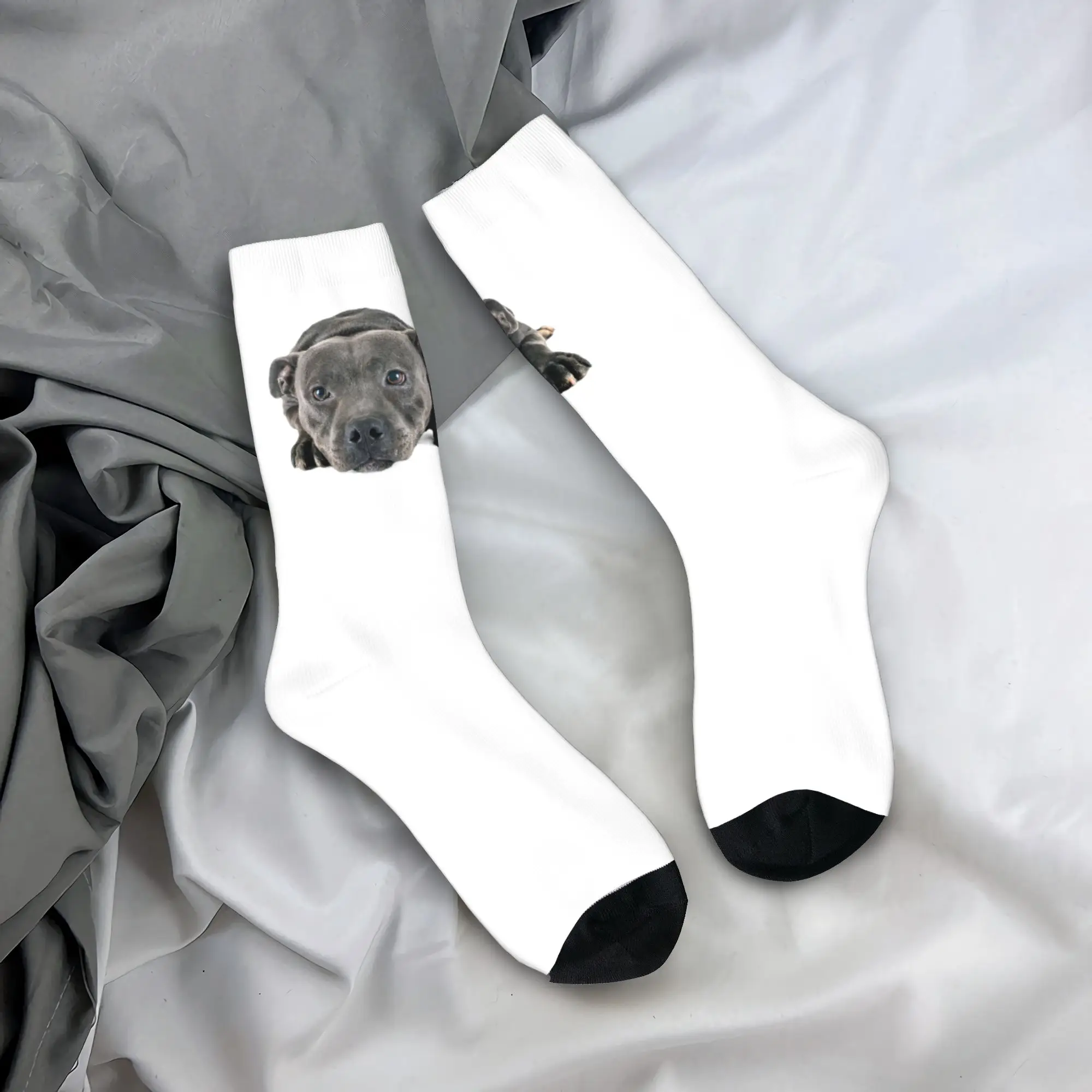 

Custom Cute Staffordshire Bull Terrier Socks Women Men Warm 3D Printed Sports Basketball Socks