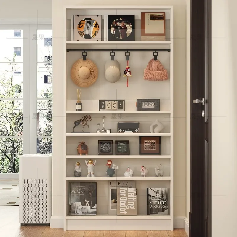 Multi-layer solid wood shelf behind ultra-thin door, living room storage rack, large-capacity display rack, household bedroom ho