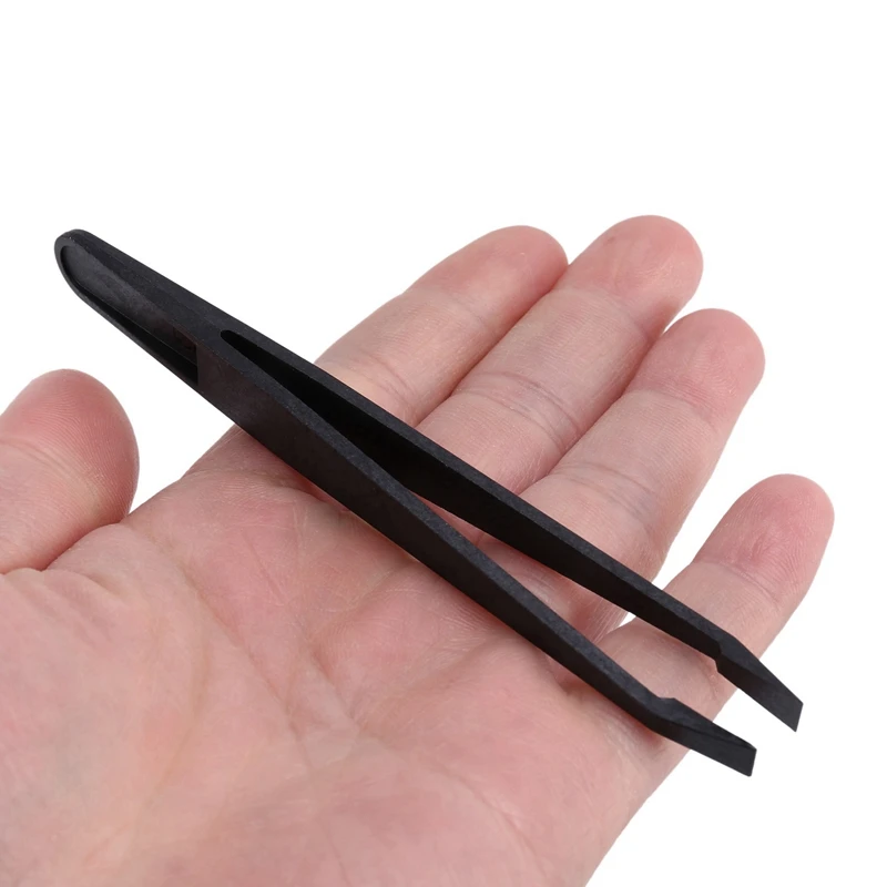 30 Pcs Manual Tool Black Plastic Flat Tip Anti-Static Tweezer 12Cm Long