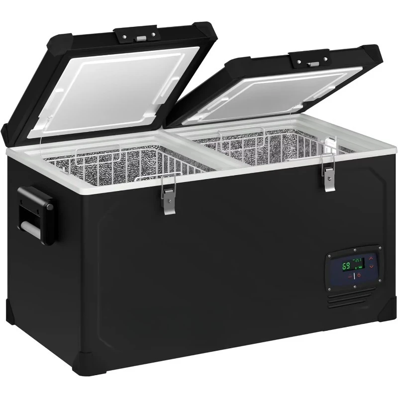 Euhomy-refrigerador portátil para coche, congelador de doble zona, 12v, 65L, para acampar, camión, Rv, barco, refrigerador para coche