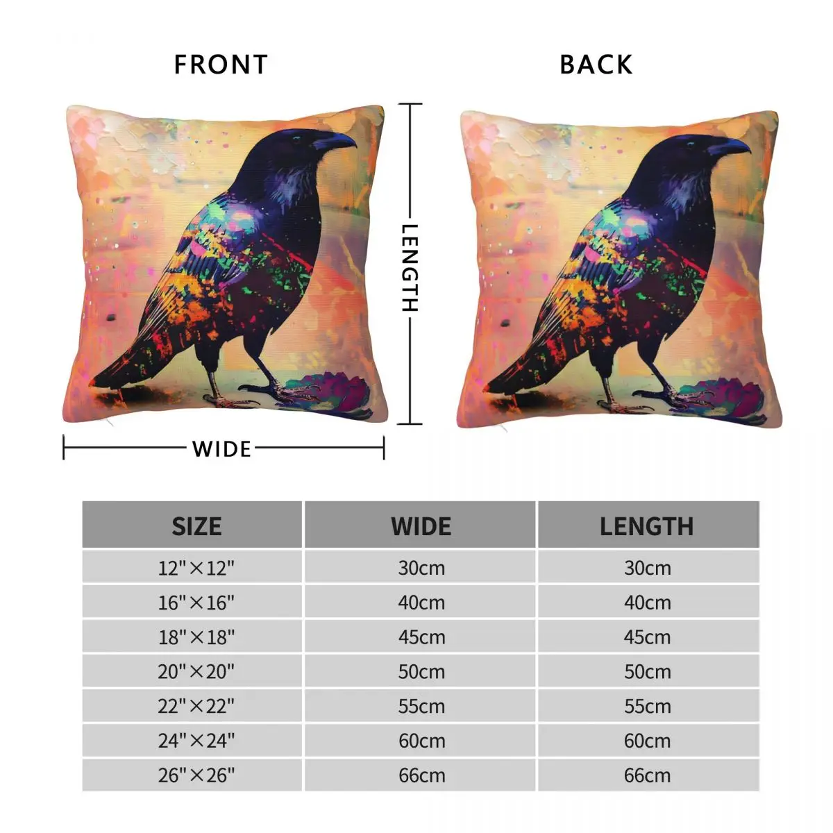 Vibrant Crow Raven Art Square Pillowcase Polyester Linen Velvet Creative Zip Decor Sofa Cushion Cover 18