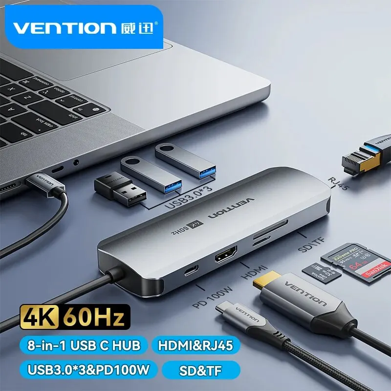 Vention USB C HUB Type C to USB 3.0 Dock Station USB C HDMI RJ45 4K for MacBook Pro Air Accessories Type C 3.1 Splitter USB HUB