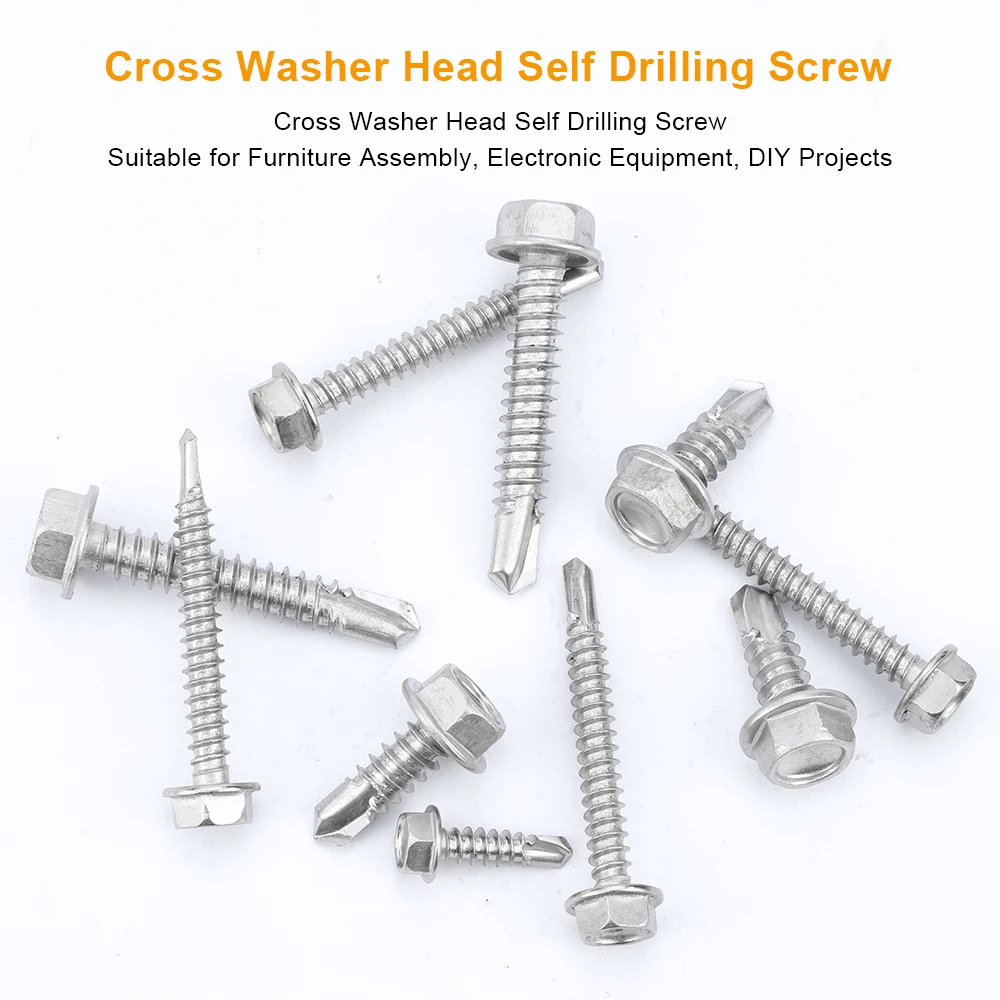 JUIDINTO 5-10pcs 410 Stainless Steel Hex Washer Head Self Drilling Screw Sheet Metal Screws TEK Screw M4.8 M5.5 M6.3 #10 #12 #14