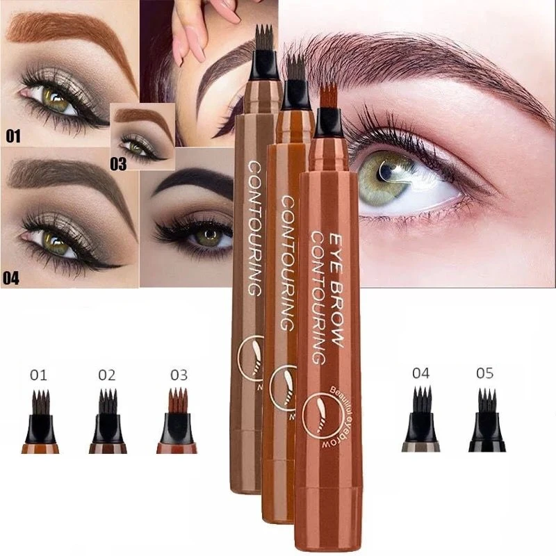 Lápis de sobrancelha líquido impermeável Microblade Brow Maquiagem Pen, Long Lasting Cosmetic, 4 Ponto