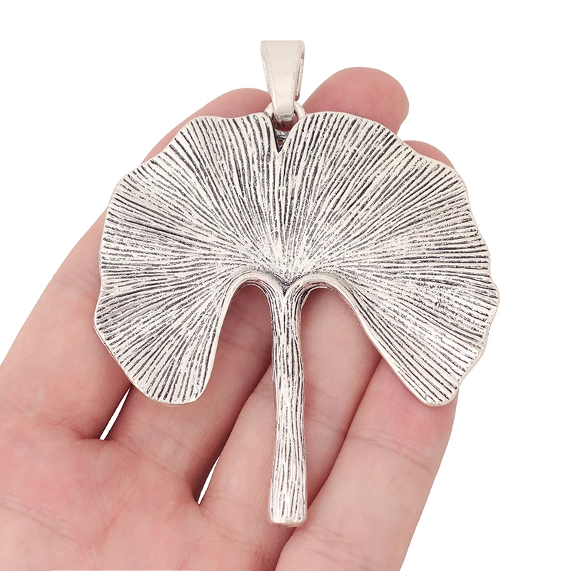 2 x Tibetan Silver Large Ginkgo Biloba Leaf Charms Pendants for DIY Necklace Jewelry Making Findings Accessories 85x66mm