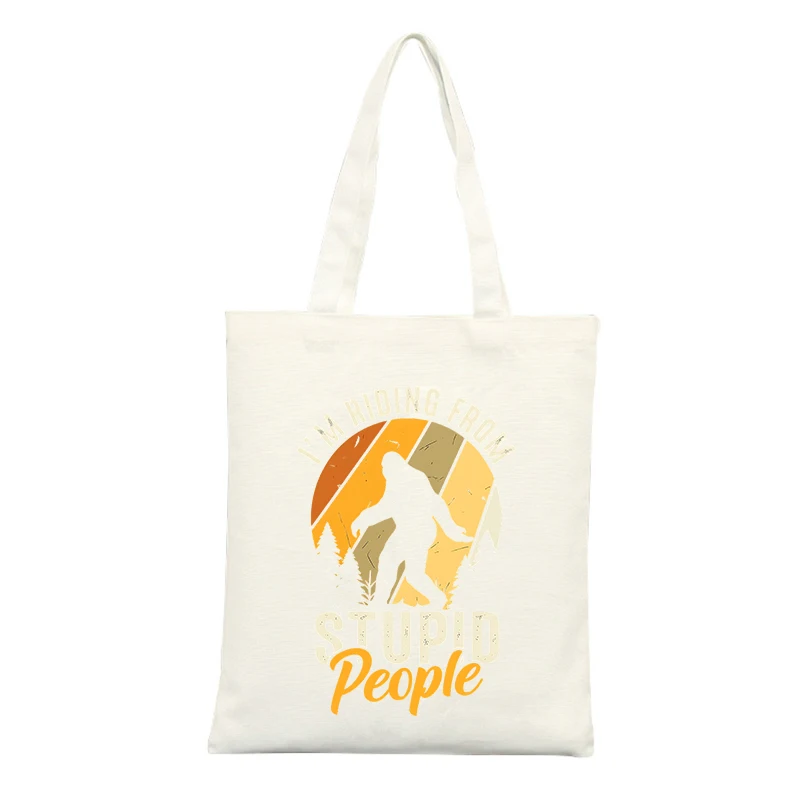 Canvas Tote Bag with Bigfoot Graphic and Slogan-style Print, Vintage Design for Casual Daily Use