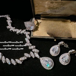 New Fashion Shine Cubic Zirconia Jewelry Sets Ladies 925 Silver Color Elegant Wedding Engagement Bride Ring Earring Necklace