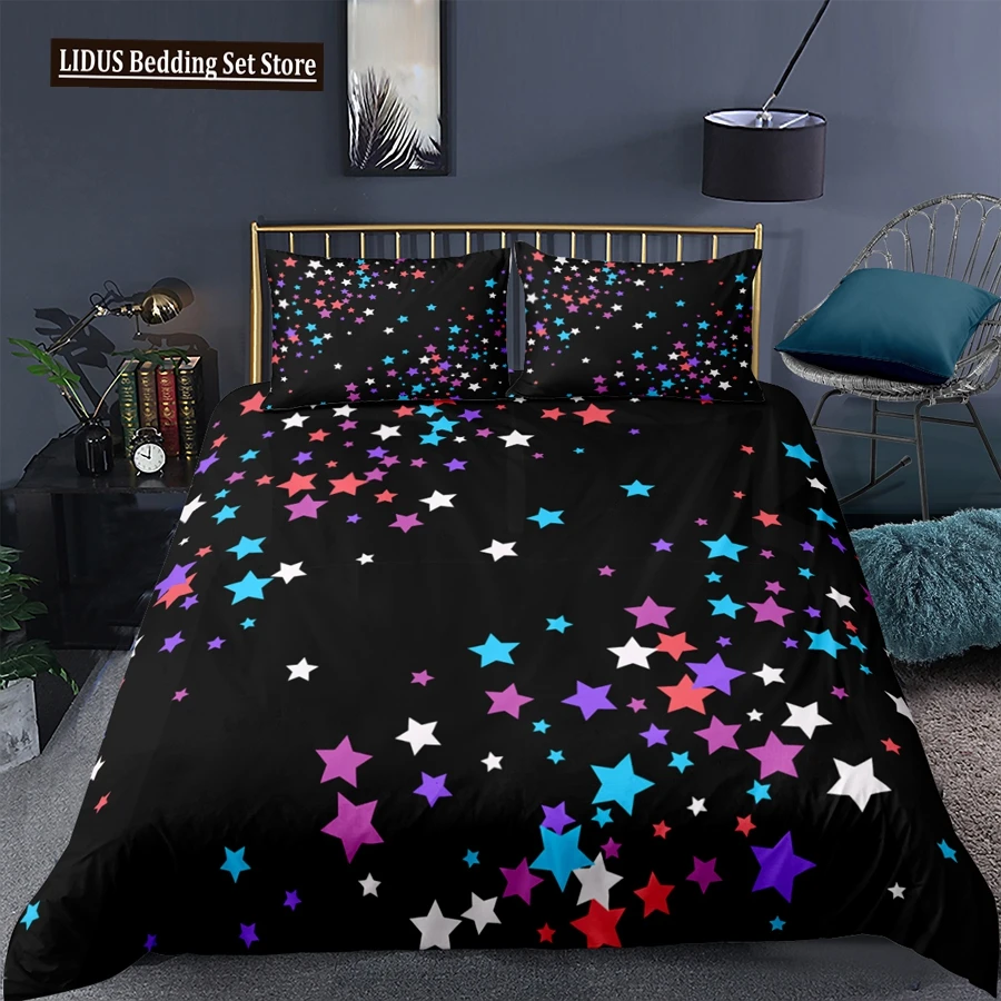 Geometric Print 3D Bedding Set Luxury Colorful Bright Star Duvet Cover Set King Size Polyester Comforter Cover For Kid Girl Teen