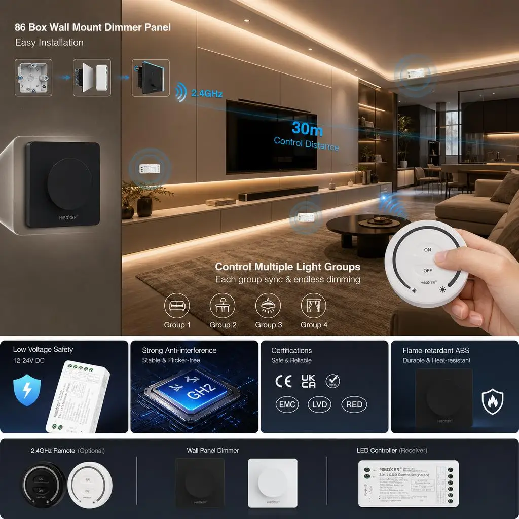 MiBoxer FUT035S+ FUT087 K1 DC12-24V 2.4GHzRF 2in1 Dual White Single White COB Smart PWM LED Strip Light Dimmer Controller