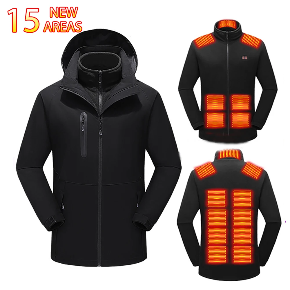 

Heated Jacket 15 Areas Men Women Washed USB Heated Clothing Long Sleeve Hoodie Heating Jacket Winter Sports Ski Camping