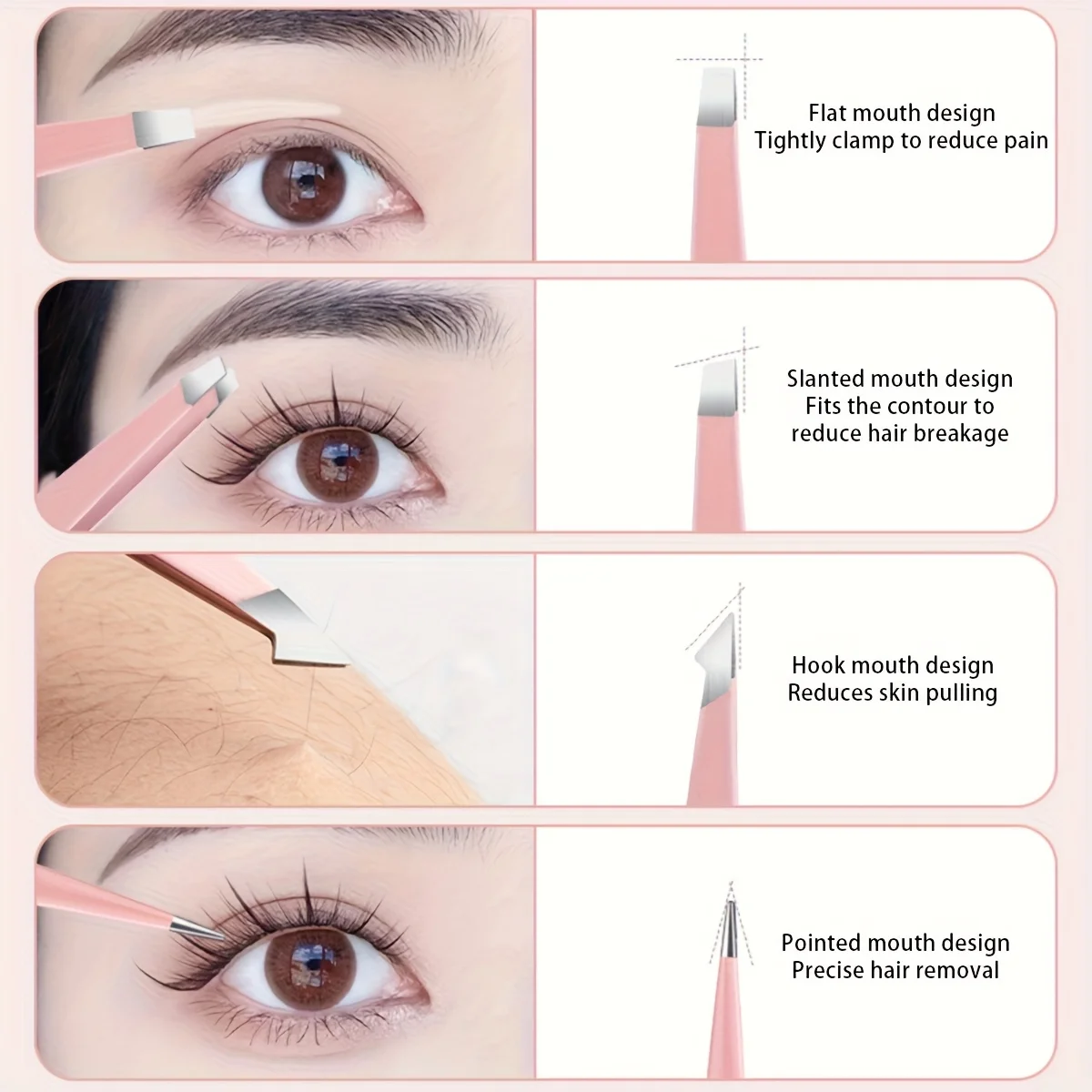 Ensemble de pincettes professionnelles pour sourcils, excellente précision pour les poils du visage, les éclats et l'épilation incarnée, 4 pièces