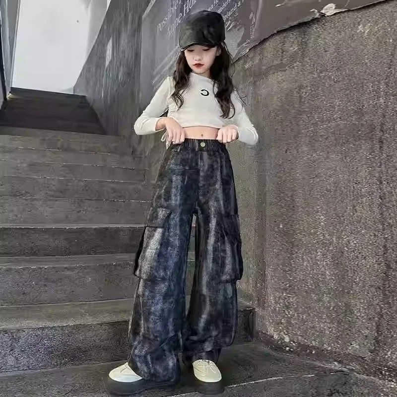 

Твицевые спортивные штаны для девочек на флисовой подкладке, новинка 2025 года, свободные осенне-зимние спортивные штаны для детей