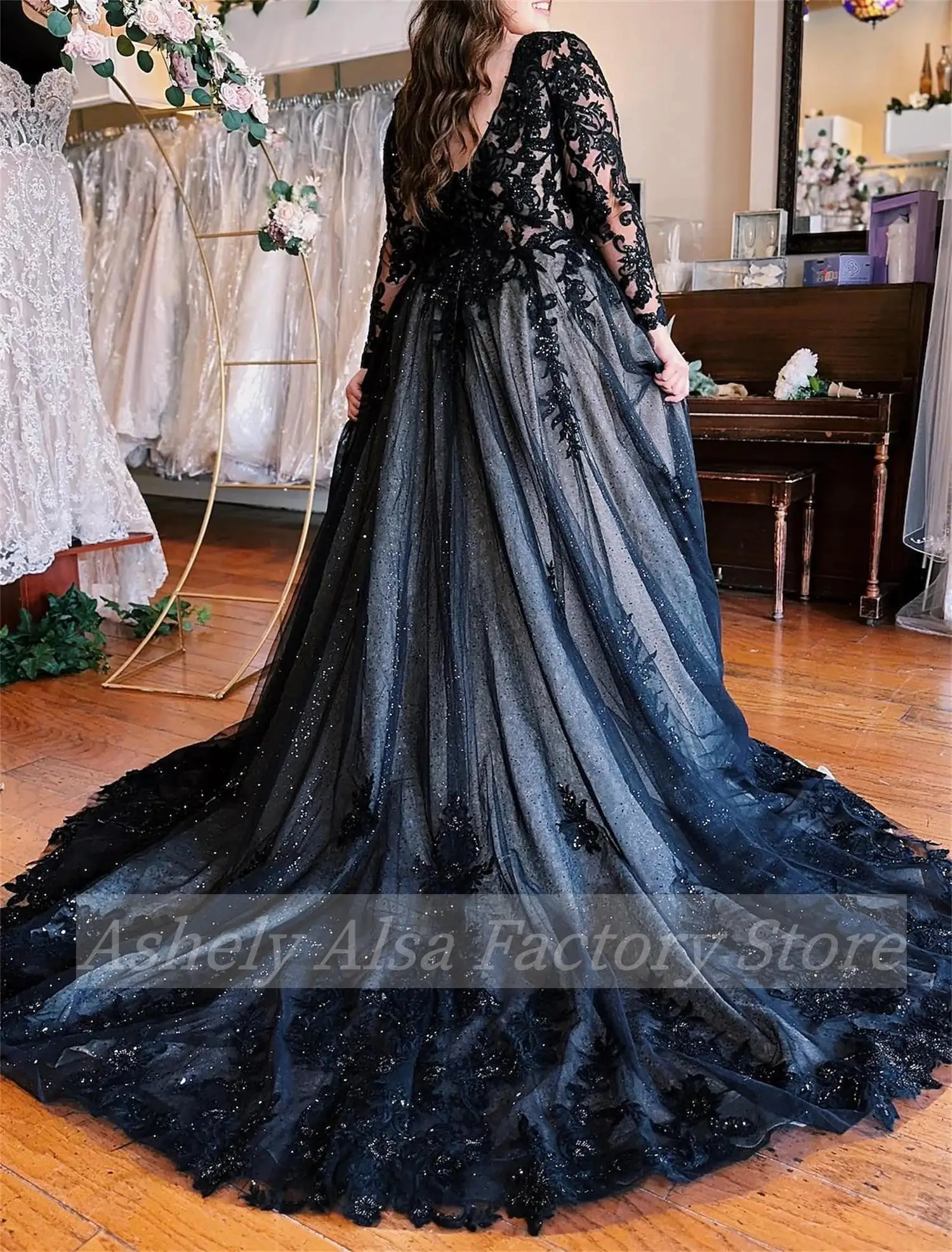 Dostosowane suknie wieczorowe Plus Size z długim rękawem V Neck Lace Applique A Line Women Mother's Wedding Party Formal Occasion Gown