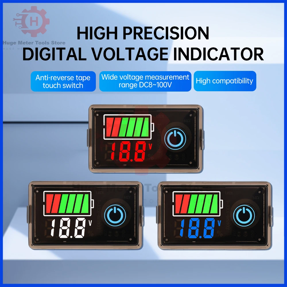 DC 8~100V Car Battery Voltmeter Charge Level Indicator Lithium Battery Capacity Meter Test Type-C USB Display LED Tester