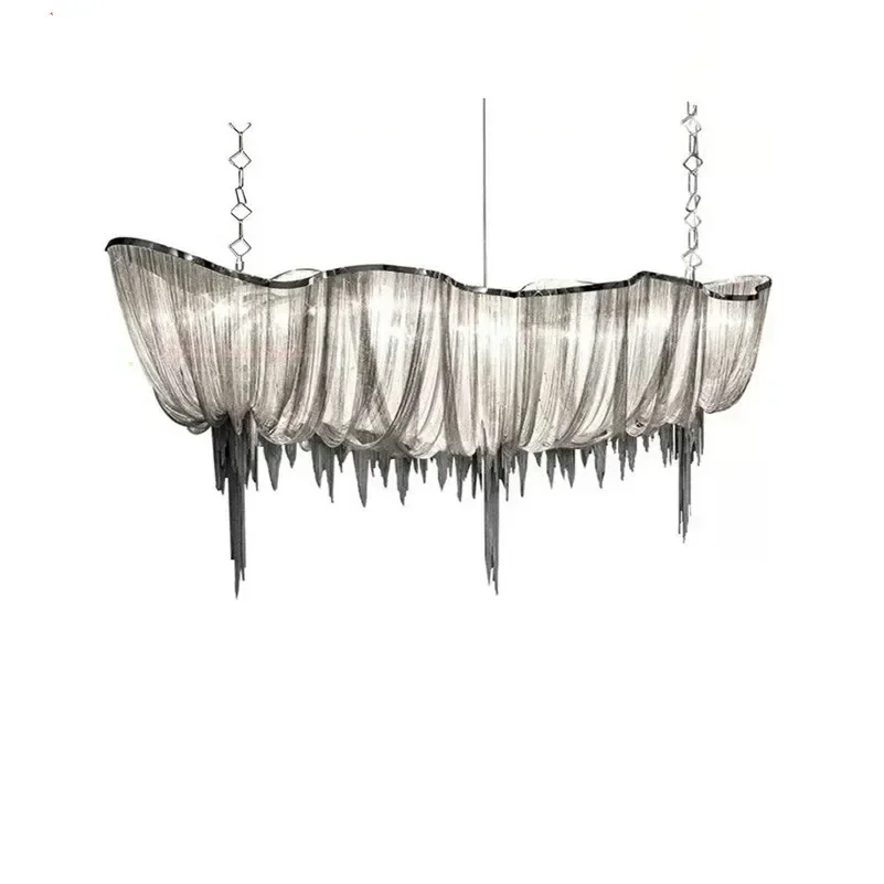 Modern Chain Cloth Shaped Art Pendant Lights Engineering Design Luxury Aluminum Chain LED Pendant Lamp For Indoor Decor