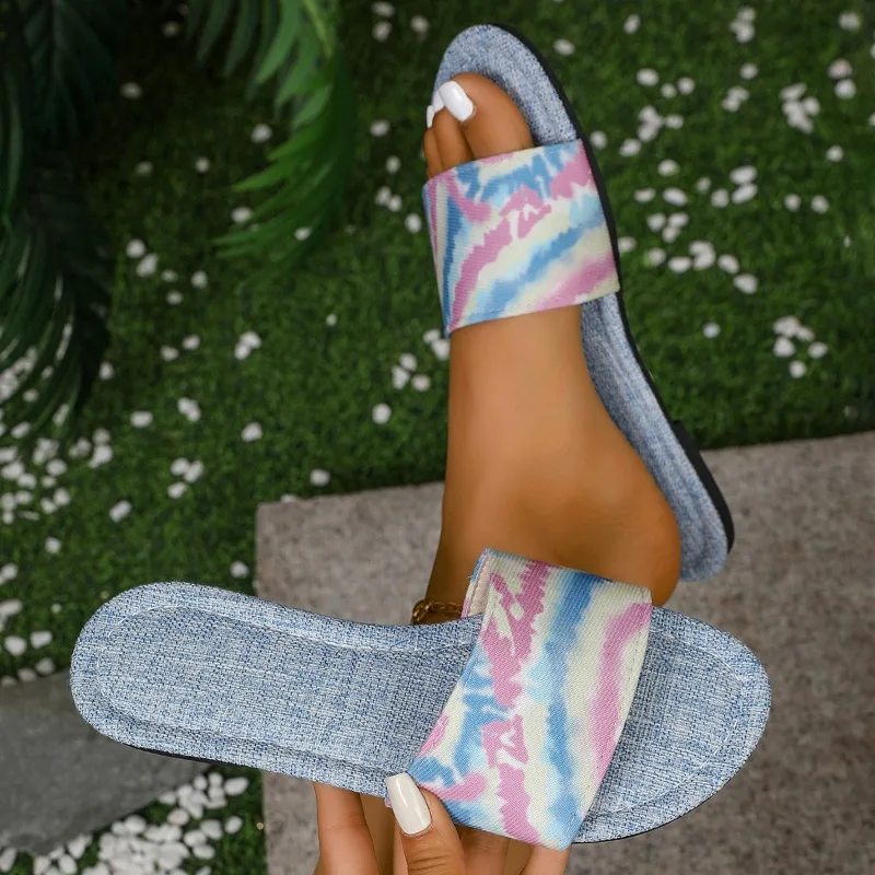 2025 جديد النعال المنزل غير رسمية وحيد مختلط الألوان موضة الراحة نعال مسطحة الترفيه الأزواج داخلي المفتوحة تو أحذية الشاطئ النساء #6