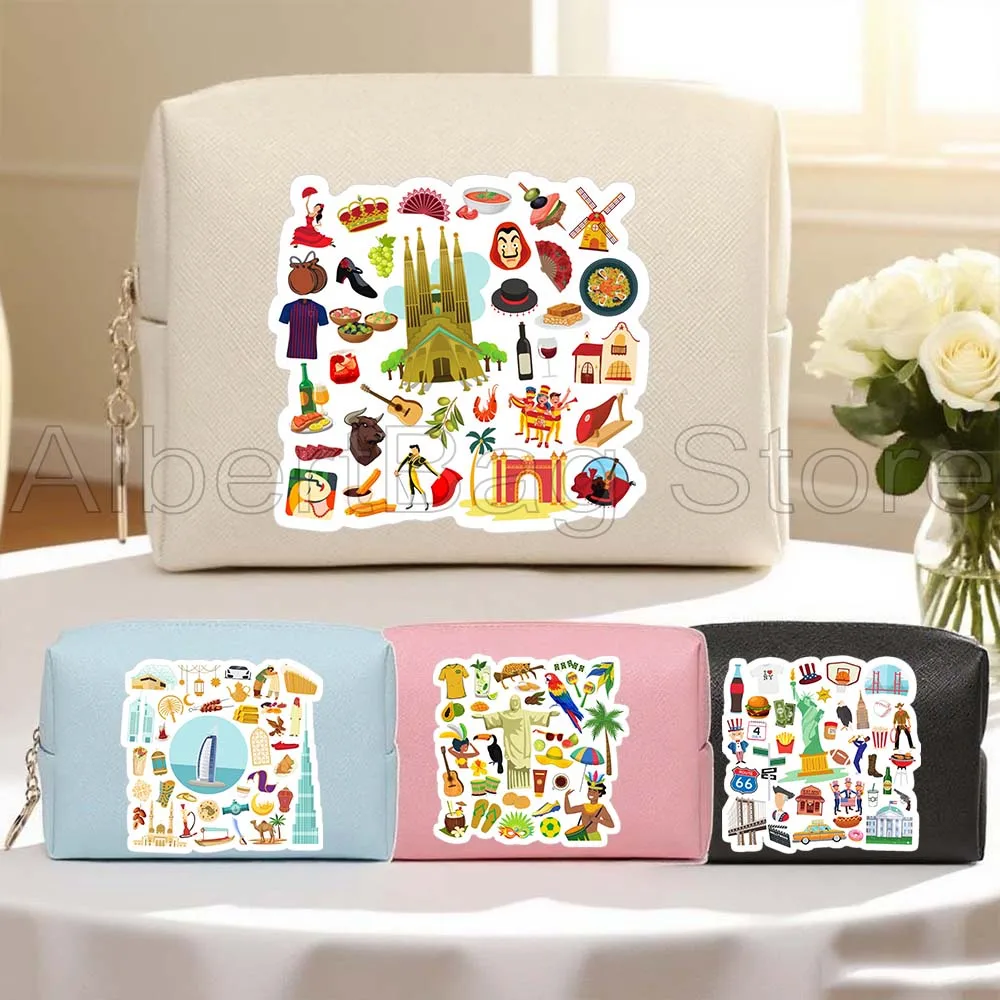 

UAE USA Thailand Sweden Spain Russia Portugal Poland New Zealand Travel Gift PU Cosmetic Bags Makeup Case Waterproof Storage Bag