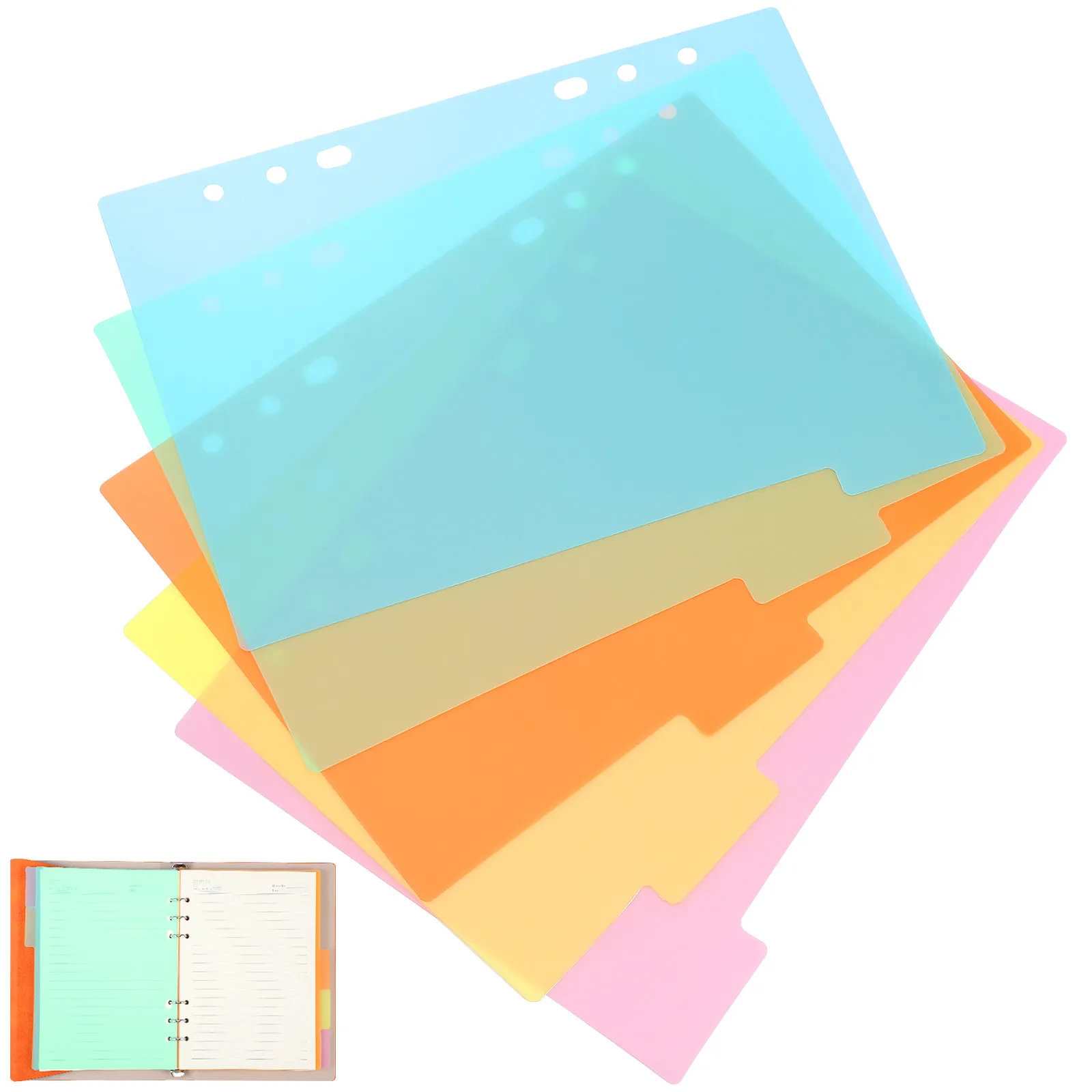 10Pcs Smooth Flexible Plastic Dividers with Label Tabs for A5 Binder Index Classification Translucent Design 6-Hole Study