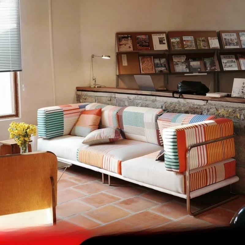 Dopamine Rainbow Sofa Bauhaus Stainless Steel Straight Row Fabric Designer Living Room Three-person Sofa