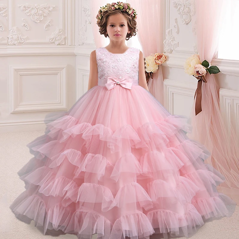 2024 girls\' white girl long wedding dress evening dress sequin lace graduation ball performance dress clothing 4-12 year old