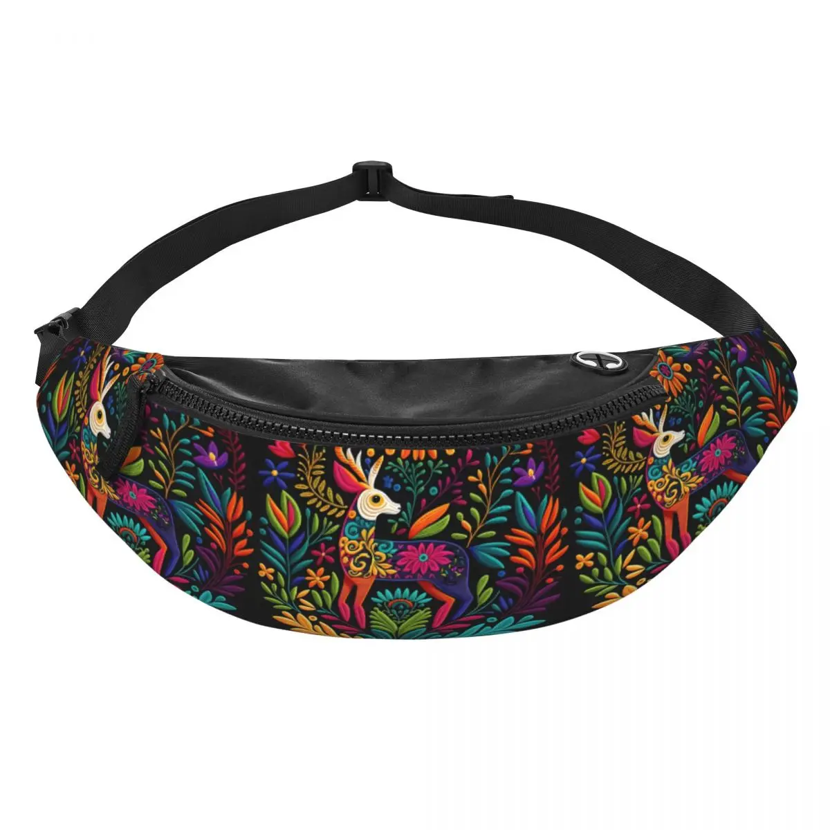 Custom Mexican Flower   Otomi Art Fanny Pack for Women Men Fashion Crossbody Waist Bag Cycling Camping Phone Money Pouch