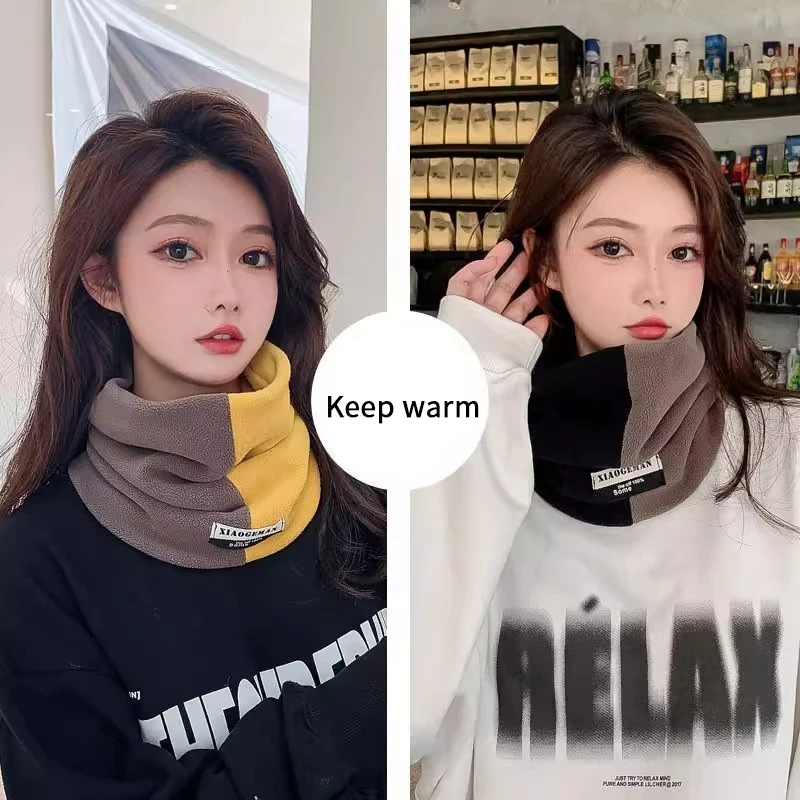 وشاح دافئ جديد متطابق الألوان للنساء في الخريف والشتاء، غطاء رقبة قناع وجه قطيفة وسميكة، مقاوم للرياح #2