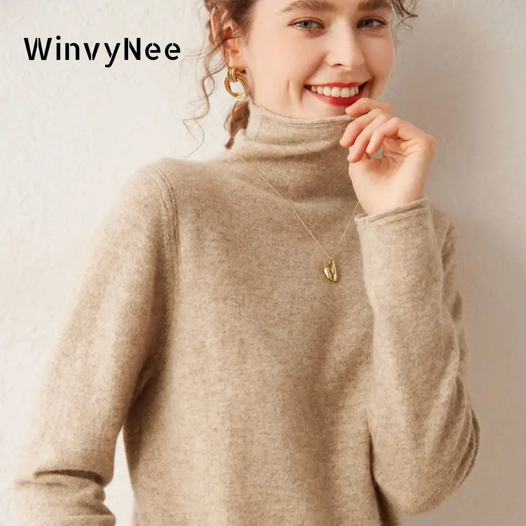 

WinvyNee Women's Cashmere Merino Wool Sweaters Turtleneck Casual Long Sleeve Basic Tops Outerwears Pullovers Spring A1464006