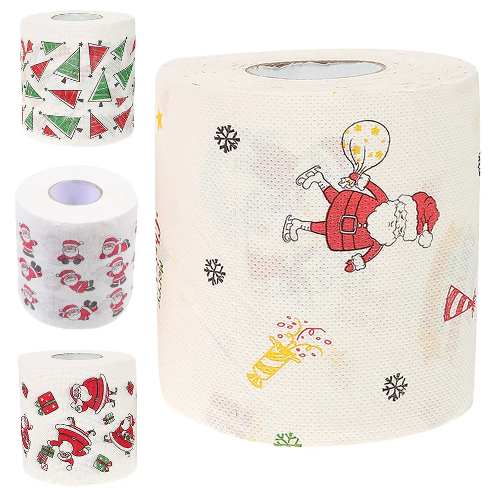 4 Rolls Napkin Christmas Pattern Toilet Paper Tissue Printed Decorative Kitchen