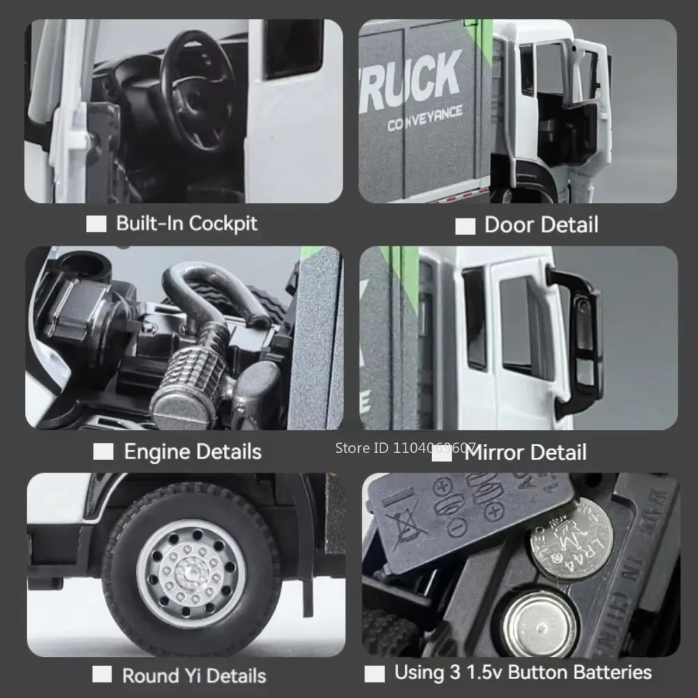 1:32 翼スパンコンテナトラックおもちゃモデル金属ダイキャストダンプトラックサウンドライトプルバックドアオープンエンジニアリング車男の子ギフト