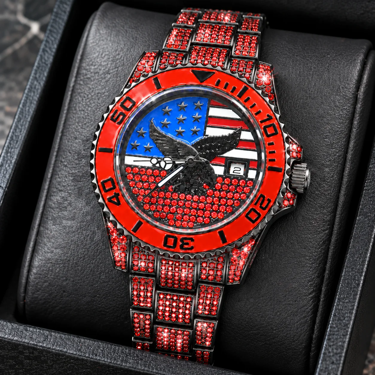 Men's badge totem calendar watch, block dense cluster shape strap, street trendy luxury style