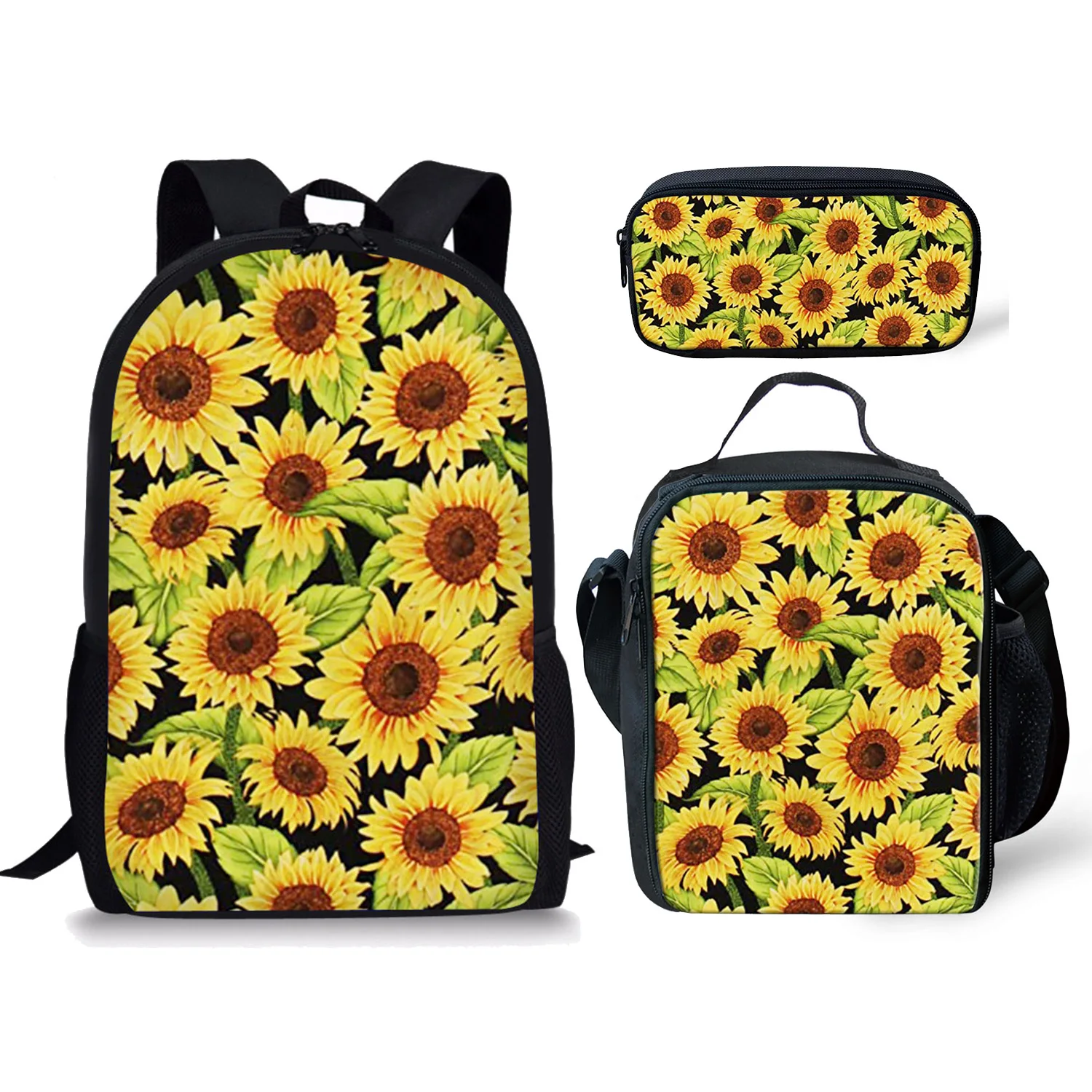 

3Pcs Creative Sunflower Print Backpack Set Boys Girls Student School Bag Lunch Bag Pencil Bag Teenager Daily Casual Backpack