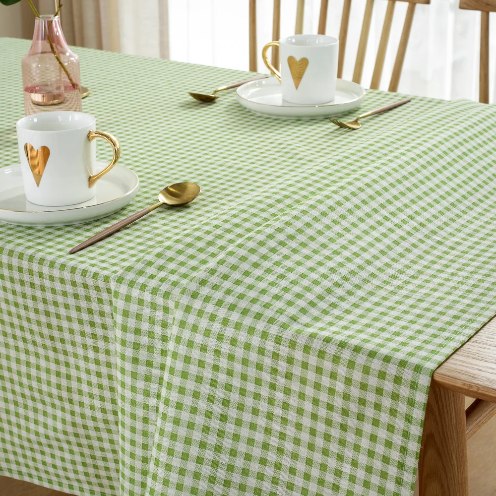 Modern Simple Green Small Plaid Tablecloth, Japanese and Korean Style Minimalist Dinner Restaurant Tablecloth Picnic Tablecloth