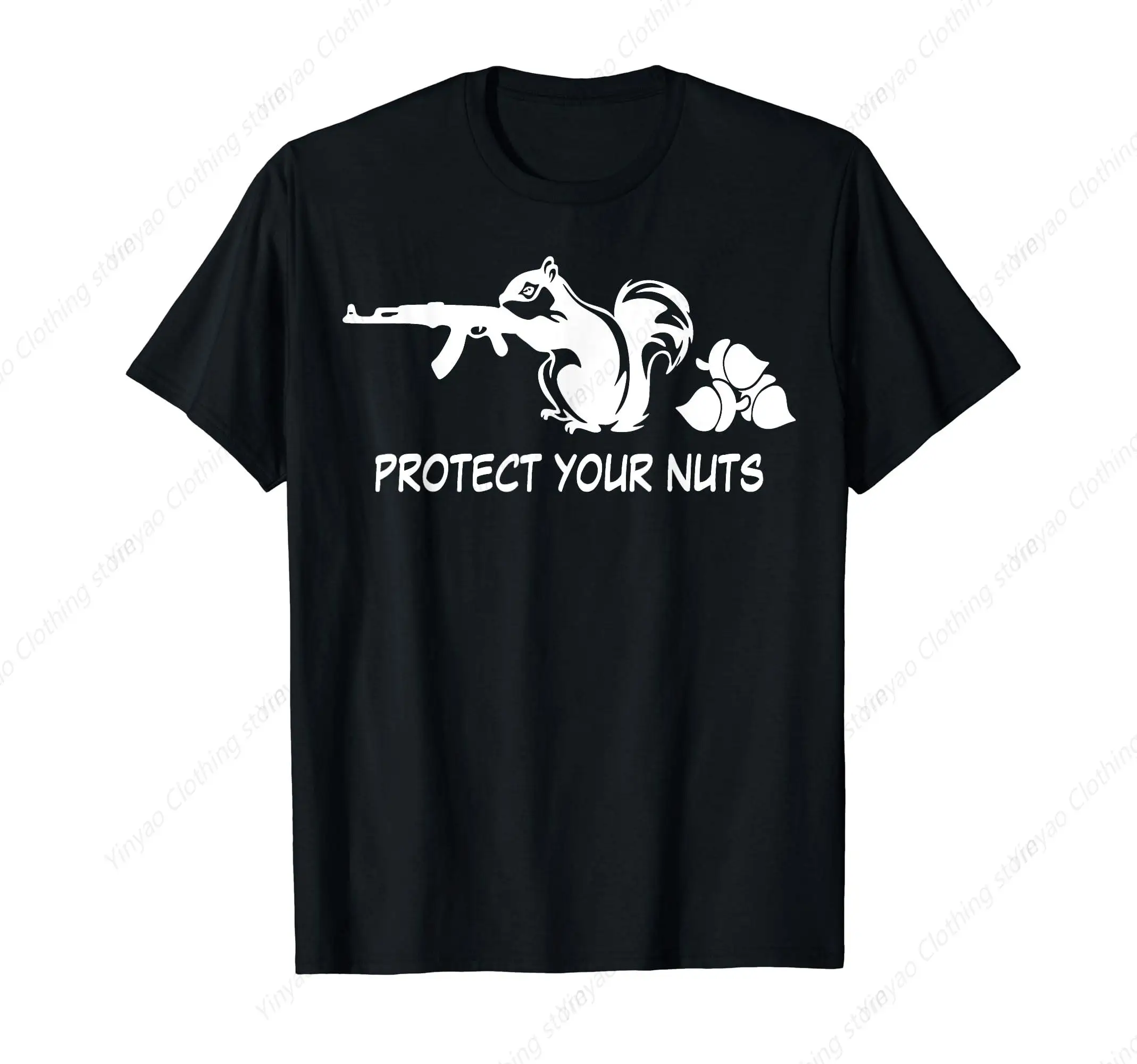 

AK47 Rifle Squirrel Protects Your Nut Gun Printed Shirt Cool AK-47 Weapon Fun Animal Cotton